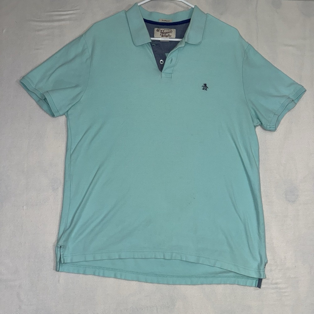 Men's Large Original Penguin By Munsingwear Classic Fit Teal Short Sleeve Polo